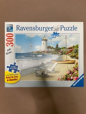 Ravensburger large format Lighthouse by the Shore Puzzle - Blue, White, Green